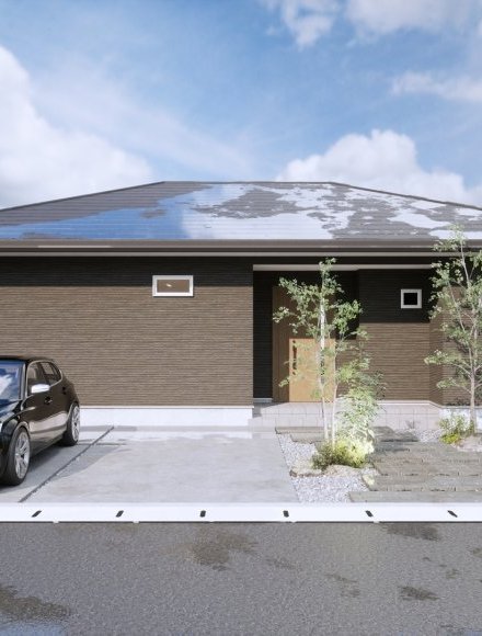 【北玄関】共有スペースとプライベートゾーンを分けた平屋プラン